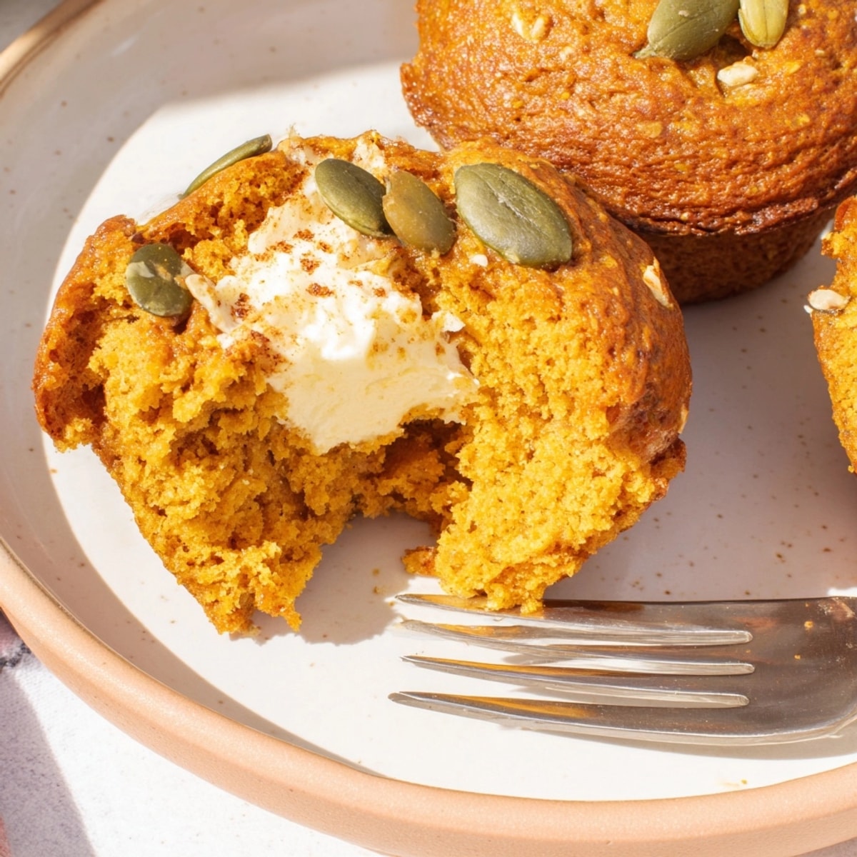 Soft and fluffy Pumpkin Cream Cheese Muffins with a sweet and tangy center.