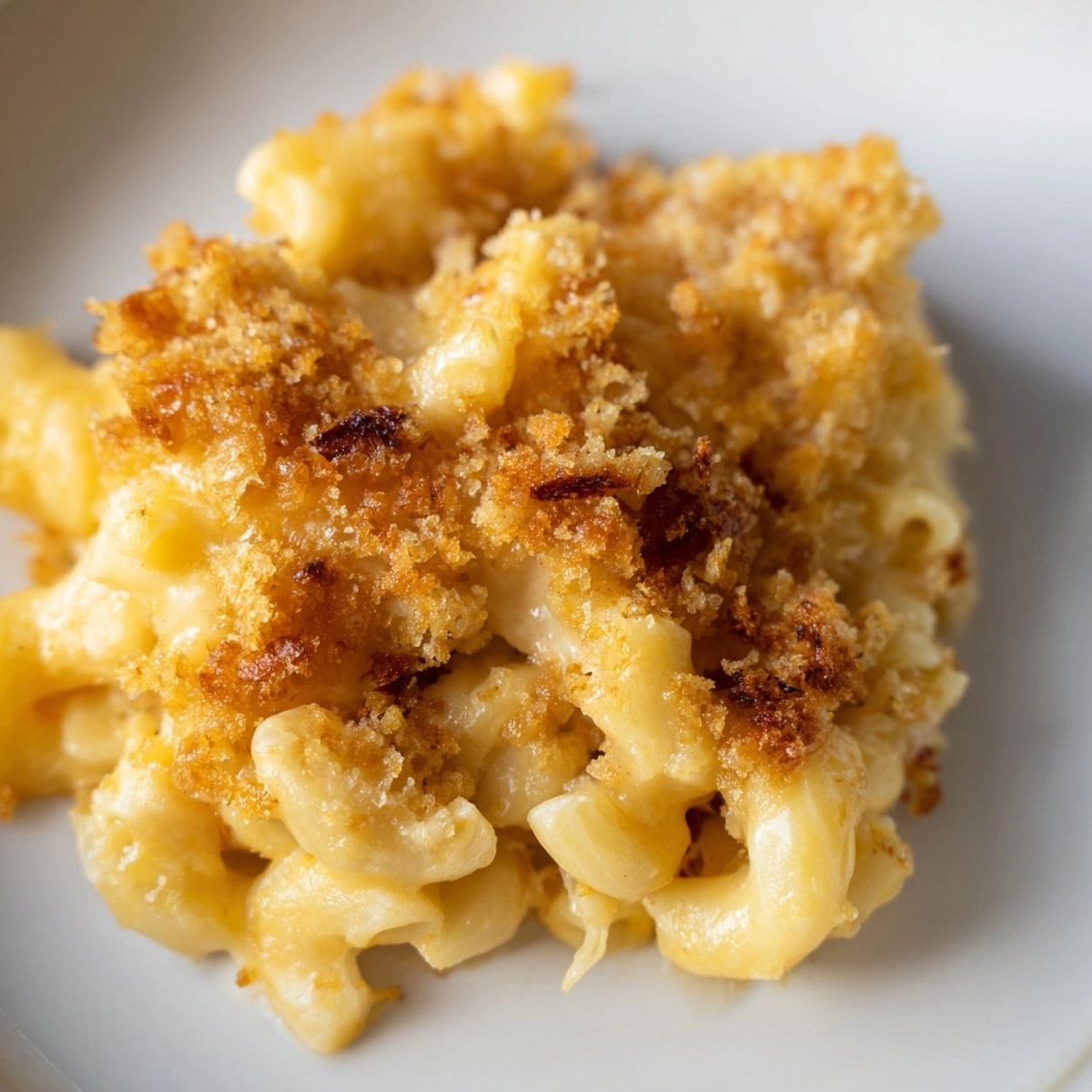 Creamy baked Mac & Cheese: golden, bubbly cheese sauce with a crunchy topping.
