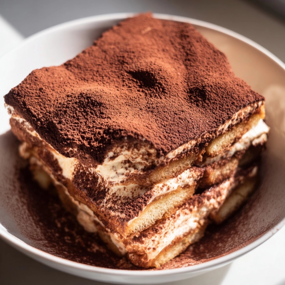 Creamy classic tiramisu recipe, chilled and ready to serve for a rich Italian dessert.
