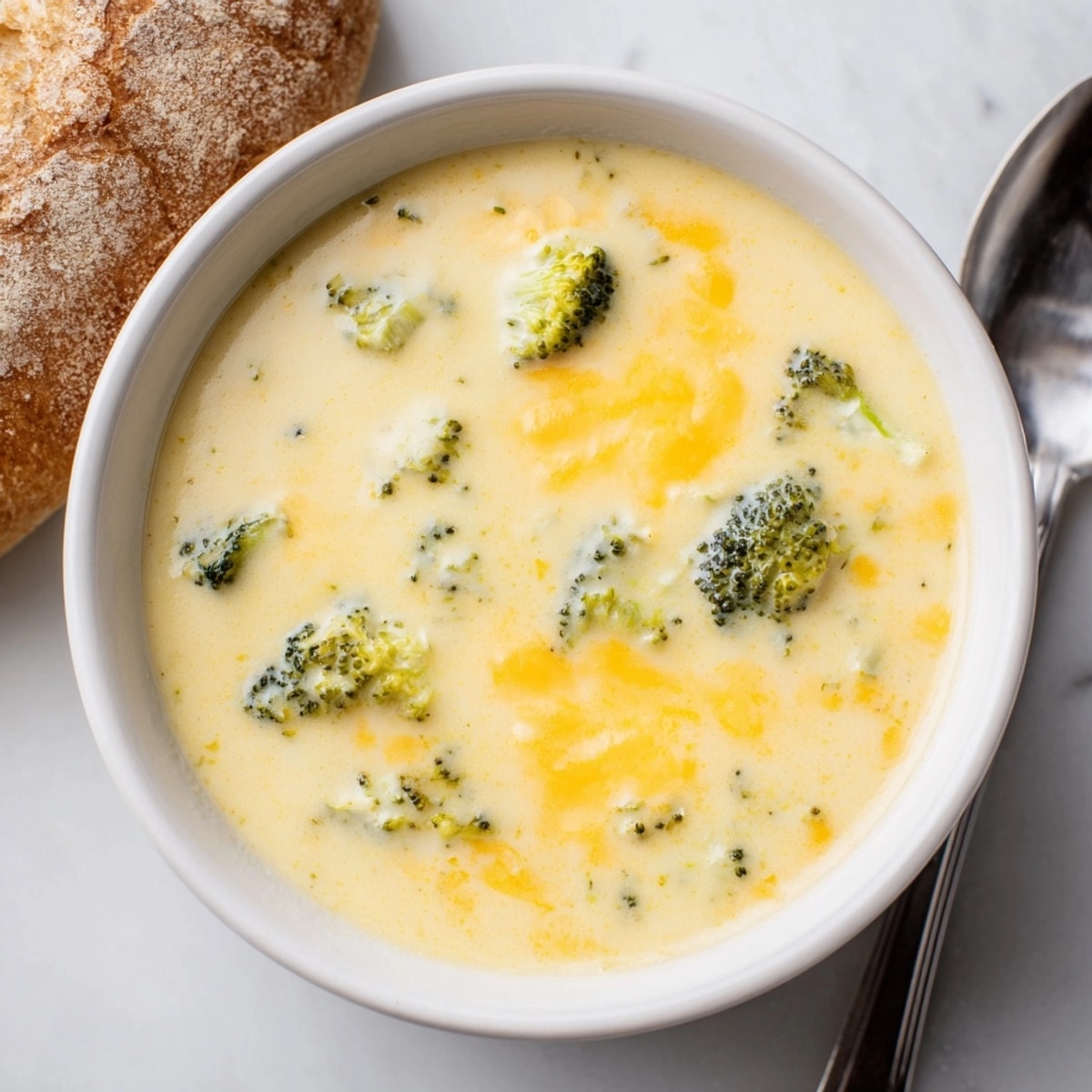 Creamy Broccoli Cheddar Soup: A comforting bowl of cheesy goodness, ready to enjoy.