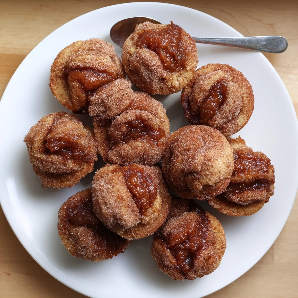 Tender apple butter churro muffin bites dusted with cinnamon sugar for delightful snacking.  