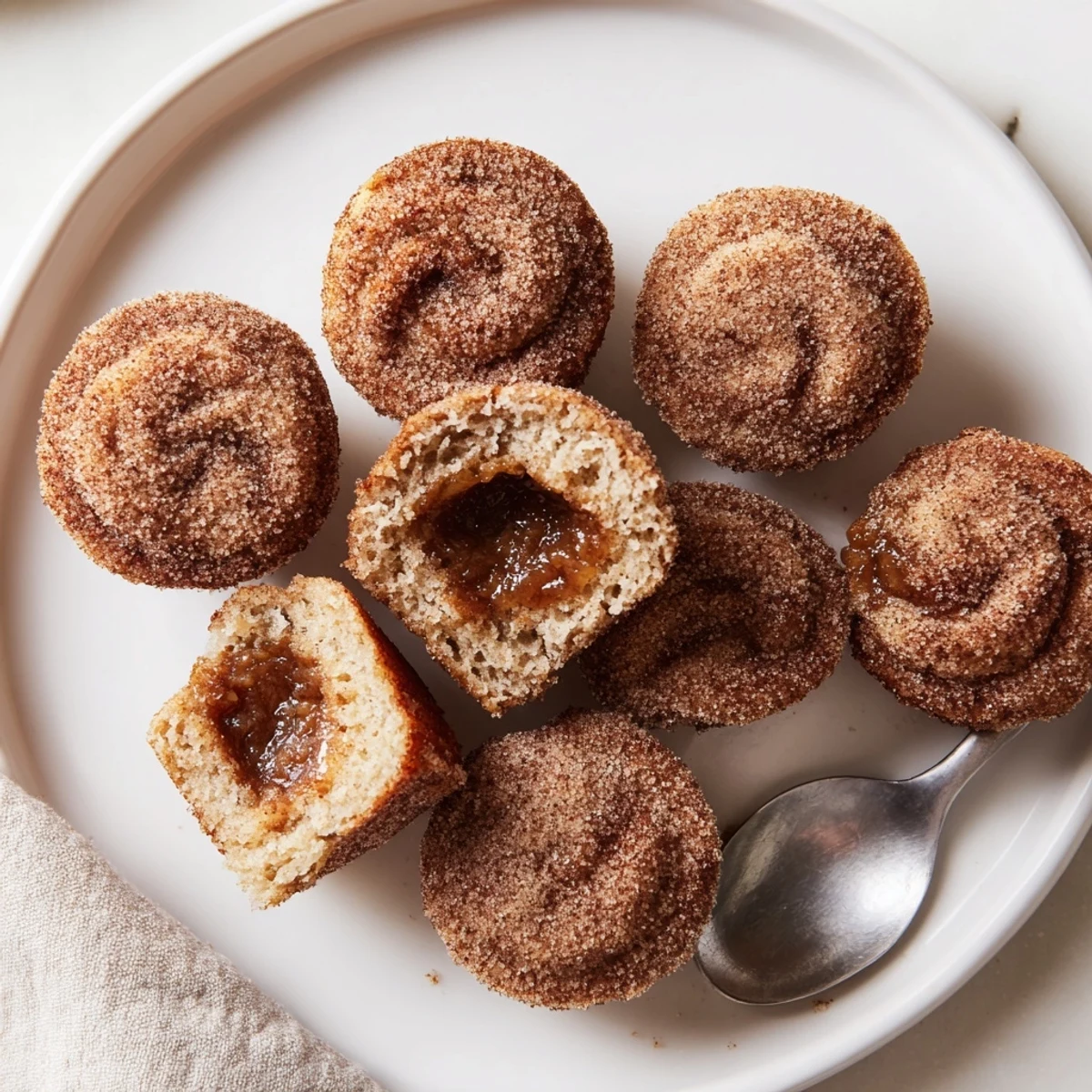 Deliciously moist apple butter churro muffin bites, perfect for breakfast or a dessert treat.