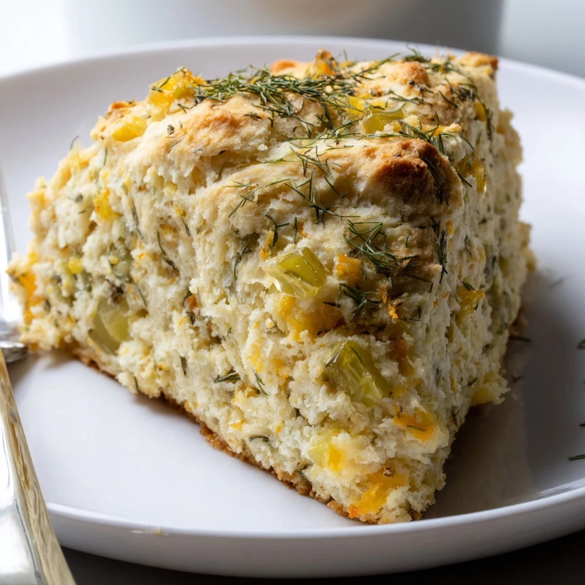 Fluffy Spicy Dill Pickle Ranch Cookie Scones topped with dill, perfect for snacking.  