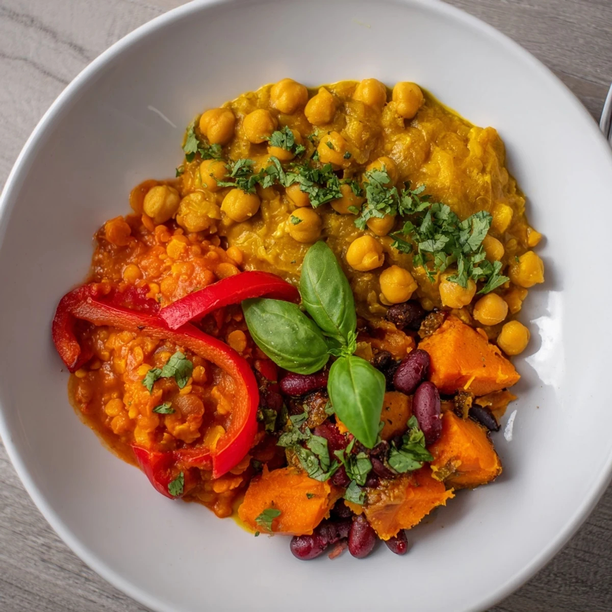 Savory Indian Chickpea Curry simmering in coconut milk, topped with fresh cilantro.  