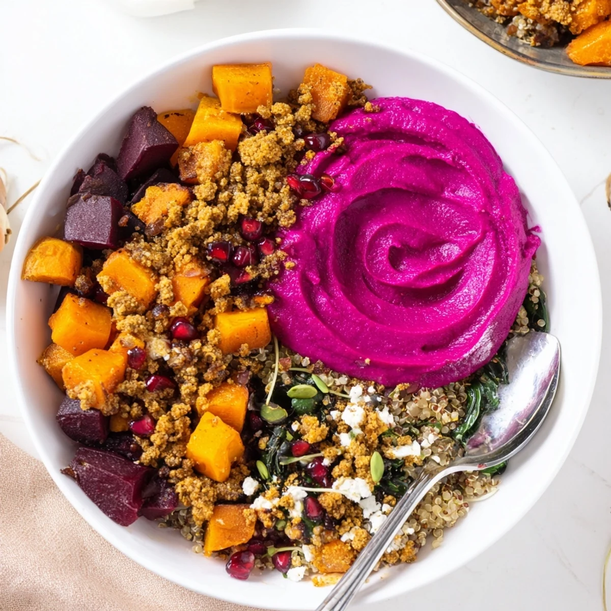 Warm, cozy Spiced Winter Bowls topped with crunchy pistachio-maple crumble.  
