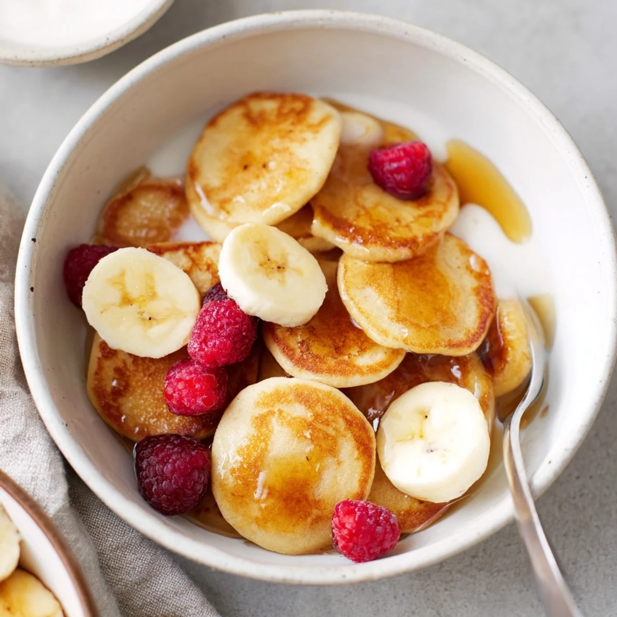 Delicious mini pancake cereal, crispy outside and fluffy inside, perfect for breakfast.
