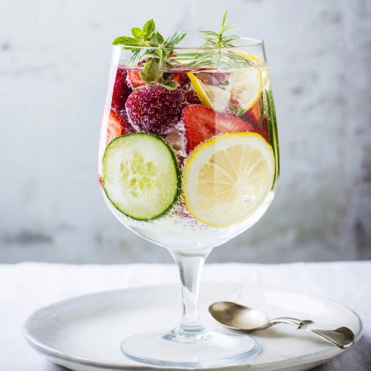 Chilled glasses of vibrant mocktails infused with strawberries and mint for summer enjoyment.  