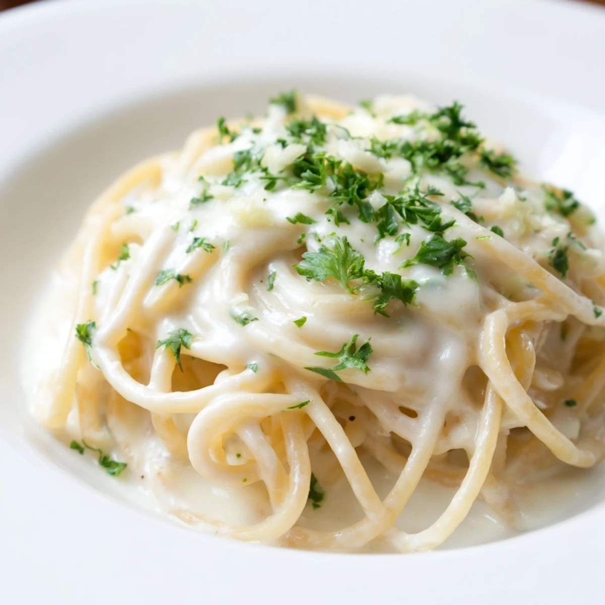 Creamy three-cheese spaghetti, a delicious and cheesy Italian-American main course ready to be enjoyed.