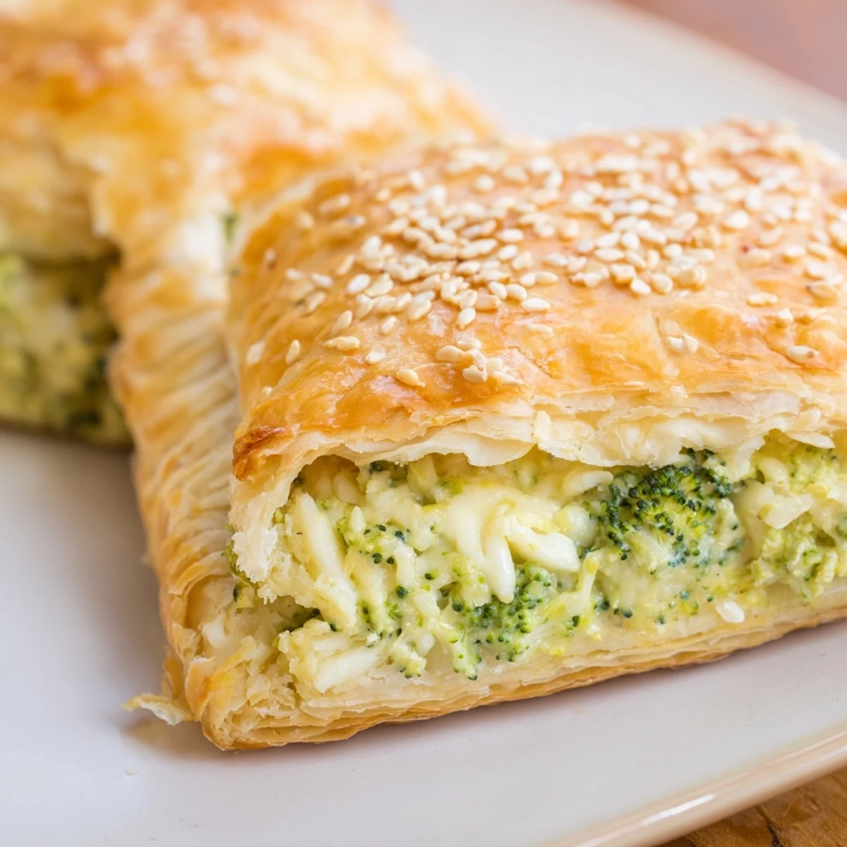 Golden and flaky Broccoli Cheddar Quiche-less Hand Pies fresh from the oven, ready to serve and enjoy.