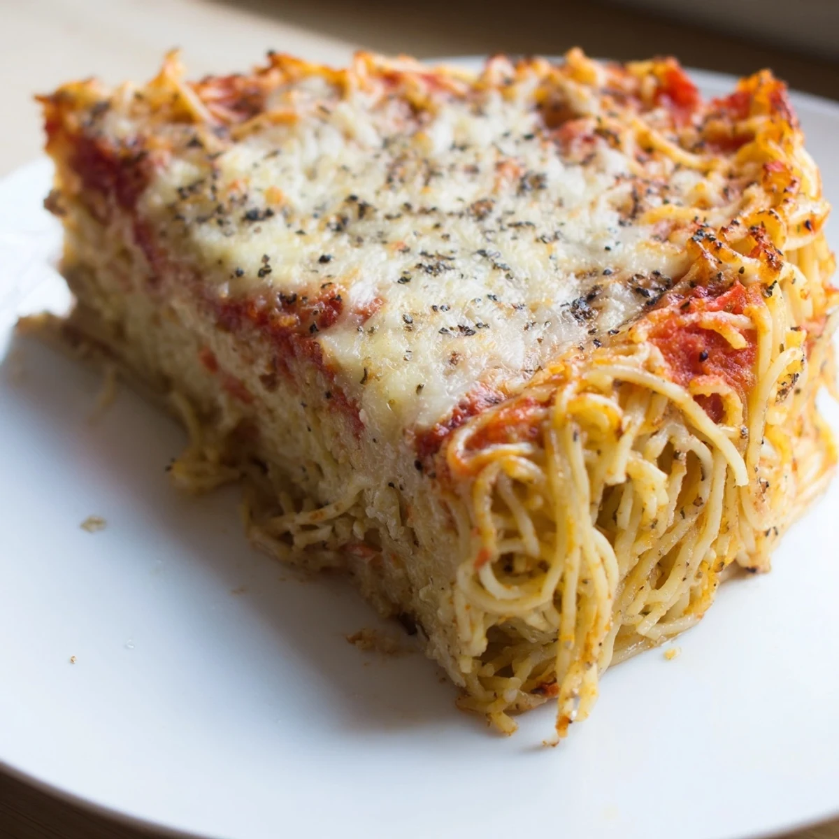 This delicious, comforting Cacio e Pepe Pasta Pie presents a satisfying, sliceable Italian treat ready to serve.