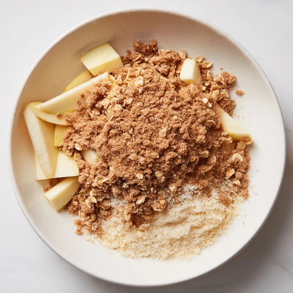 Golden-brown Best Apple Crisp bubbling, served warm with vanilla ice cream for dessert.