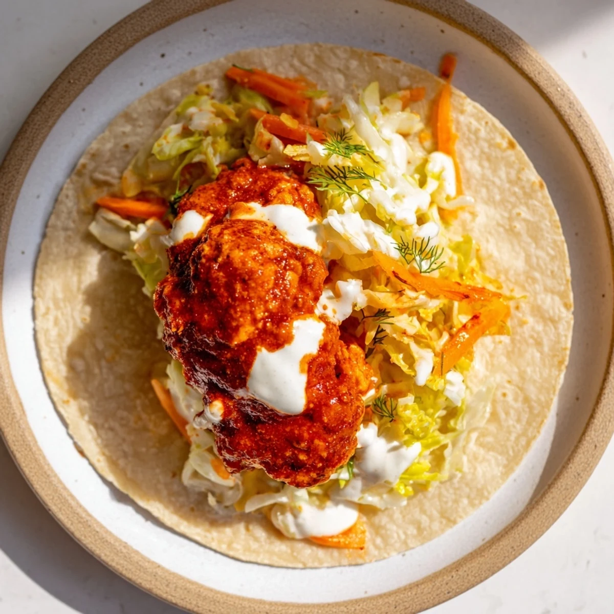 Crispy Buffalo Chicken Smash Burger Tacos with vibrant, creamy ranch slaw, ready to eat and enjoy!