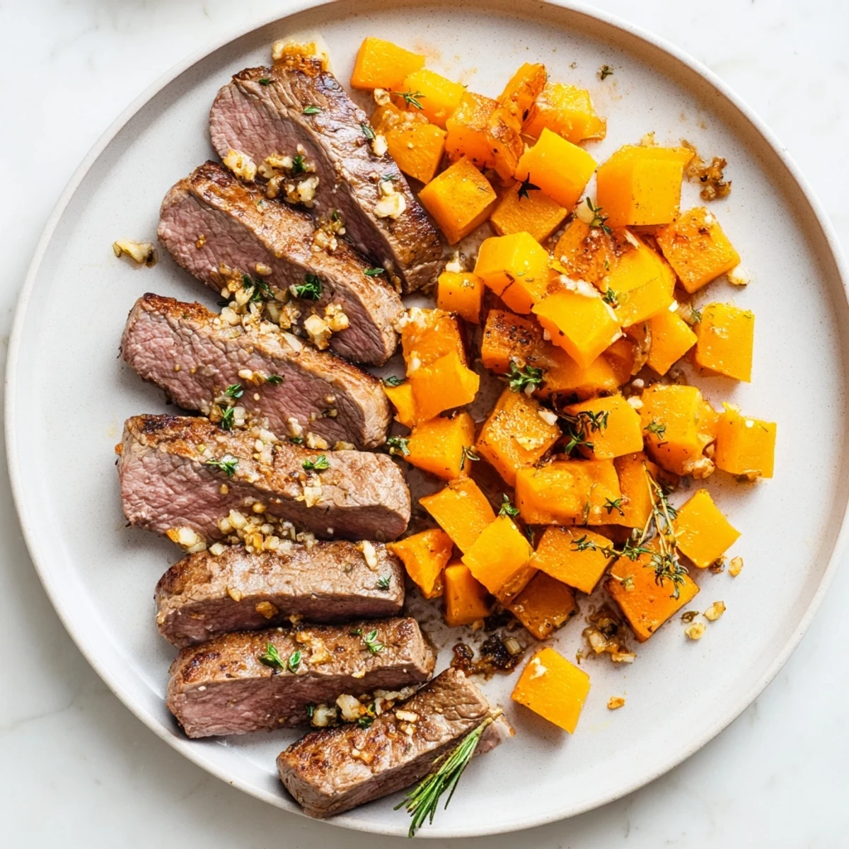 Juicy garlic-herb steak, bright butternut squash, and herbs create these delicious steak bowls.