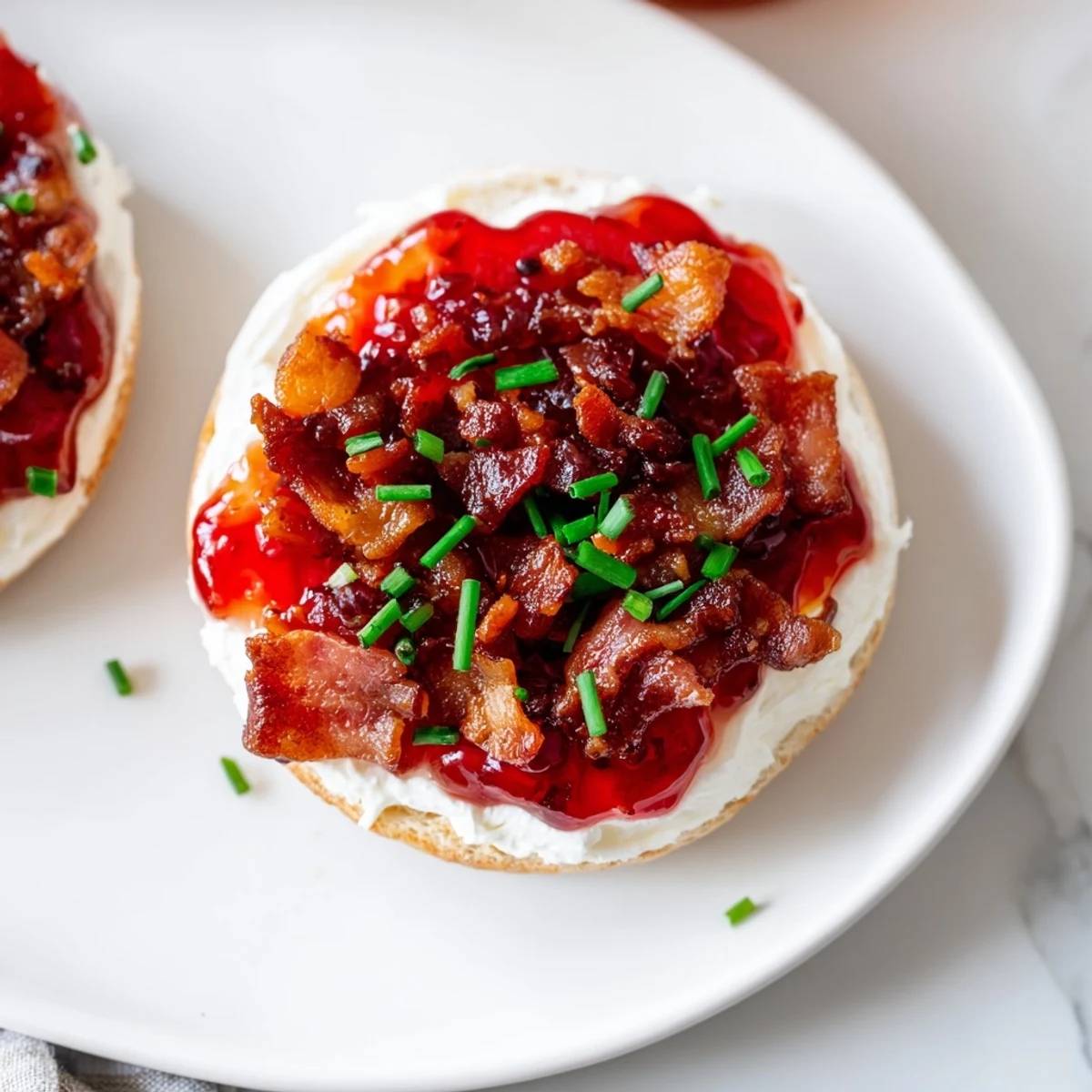 A beautiful shot of the Easy Bacon Pepper Jelly Appetizer, showcasing the bacon's crispiness with red pepper jelly.