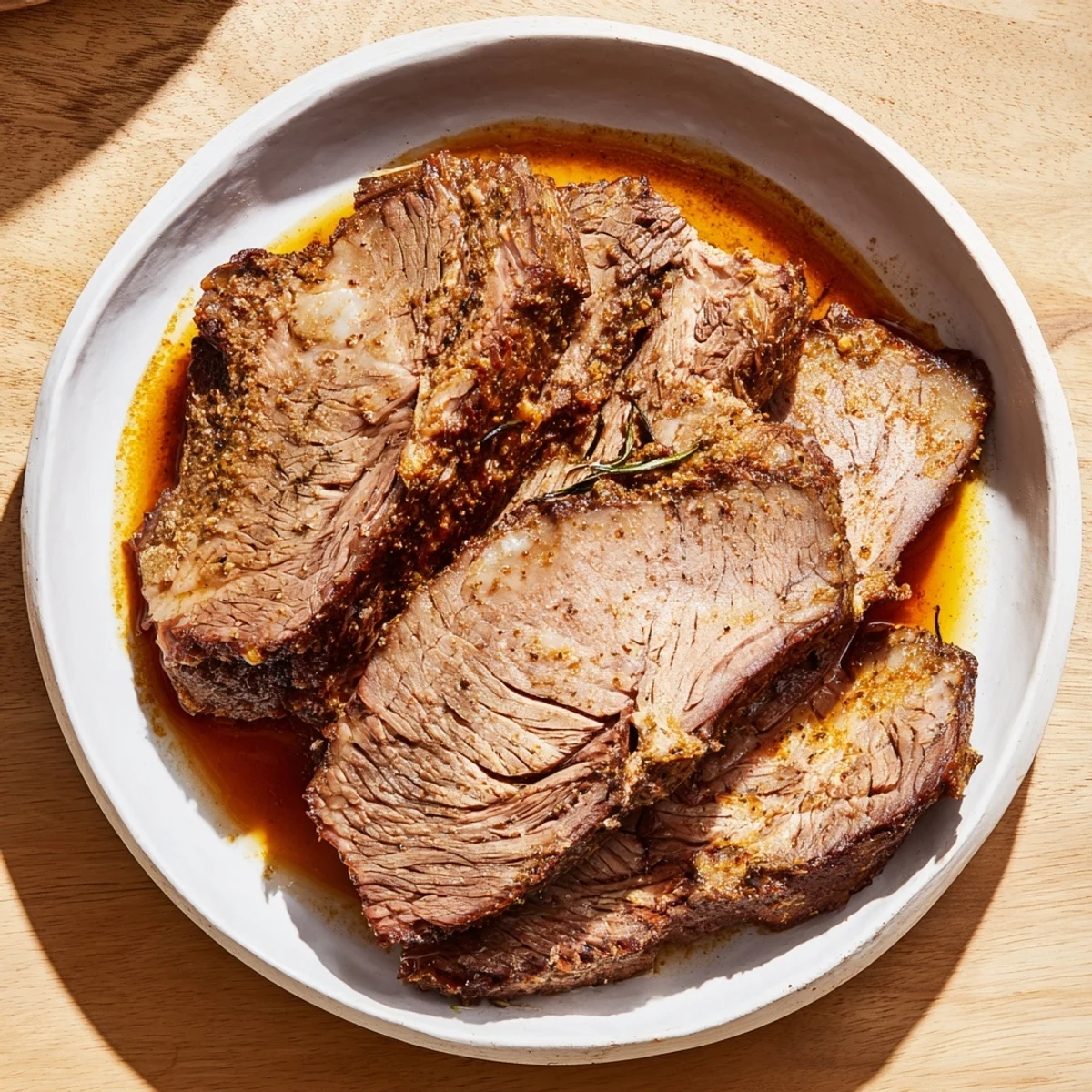 A Dutch oven brimming with aromatic Budget Holiday Chuck Roast, ready for a comforting holiday dinner.