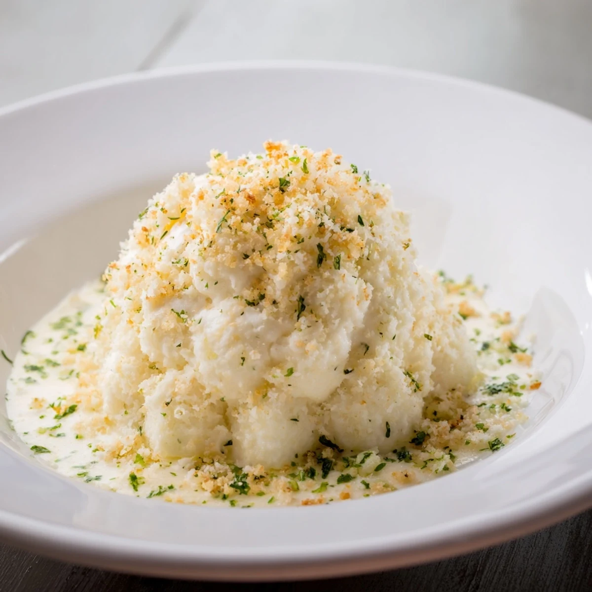 A close-up of a delightful Lightened Mac & Cheese Snowflake Pasta Bake with parsley sprinkled on top.