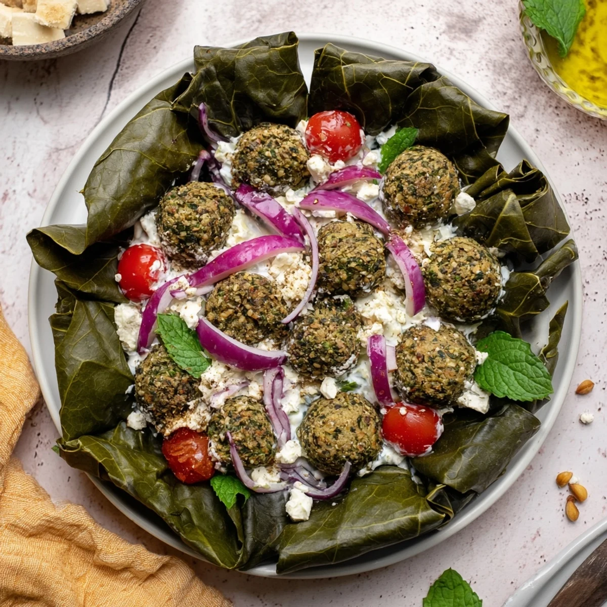Festive Falafel & Tzatziki Christmas Wreath Wrap on a platter, ready for everyone to enjoy its flavors.
