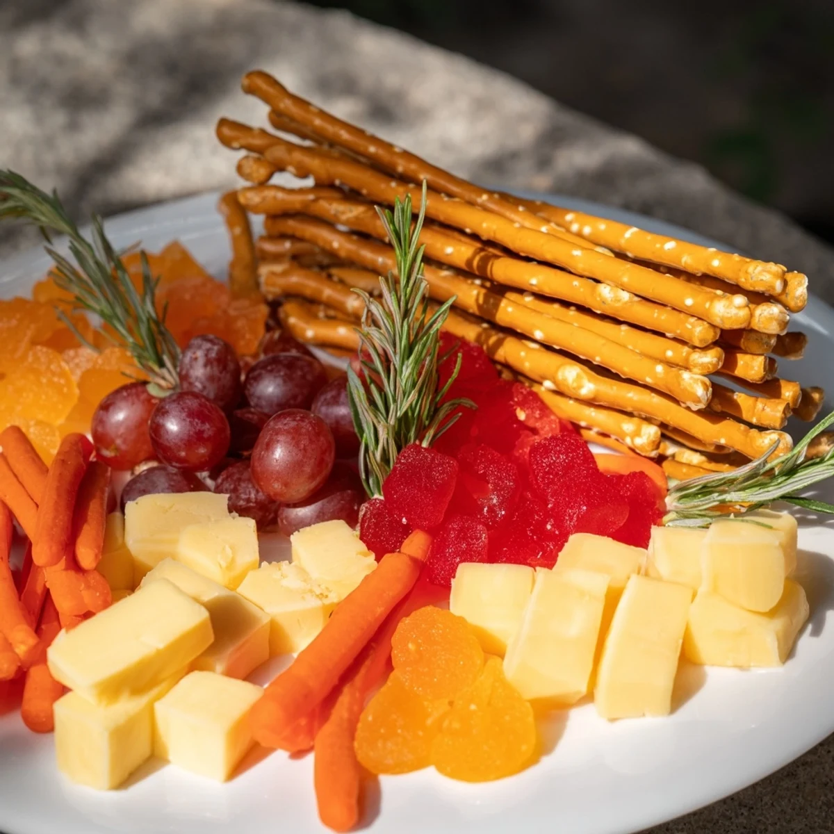 Imagine a cozy "Flickering Fire Log Snack Board" featuring breadstick "logs" and a fiery snack arrangement.