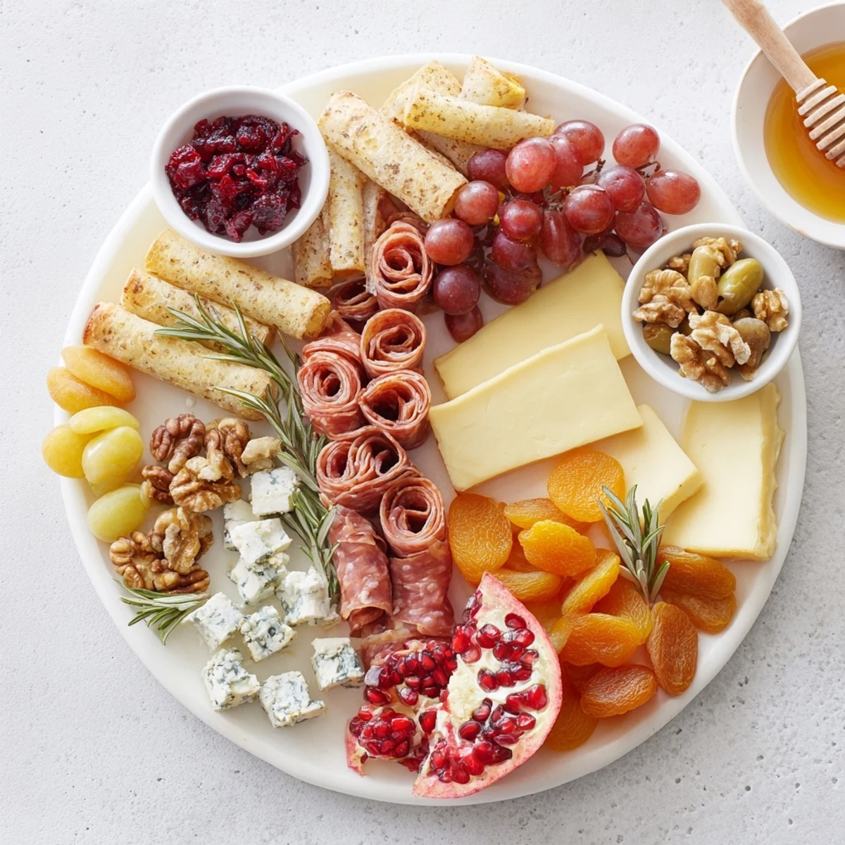 A tantalizing array on a Christmas 2025 Festive Grazing Board, featuring cheeses, fruits, and meats for holiday enjoyment.