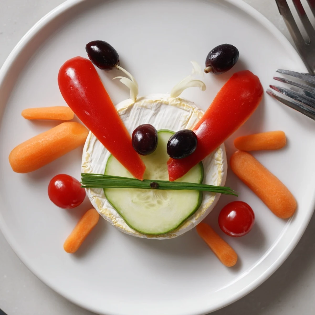 A whimsical Coccinelle Amusante Planche Pique-Nique features vibrant red pepper ladybug wings surrounding creamy cheese.