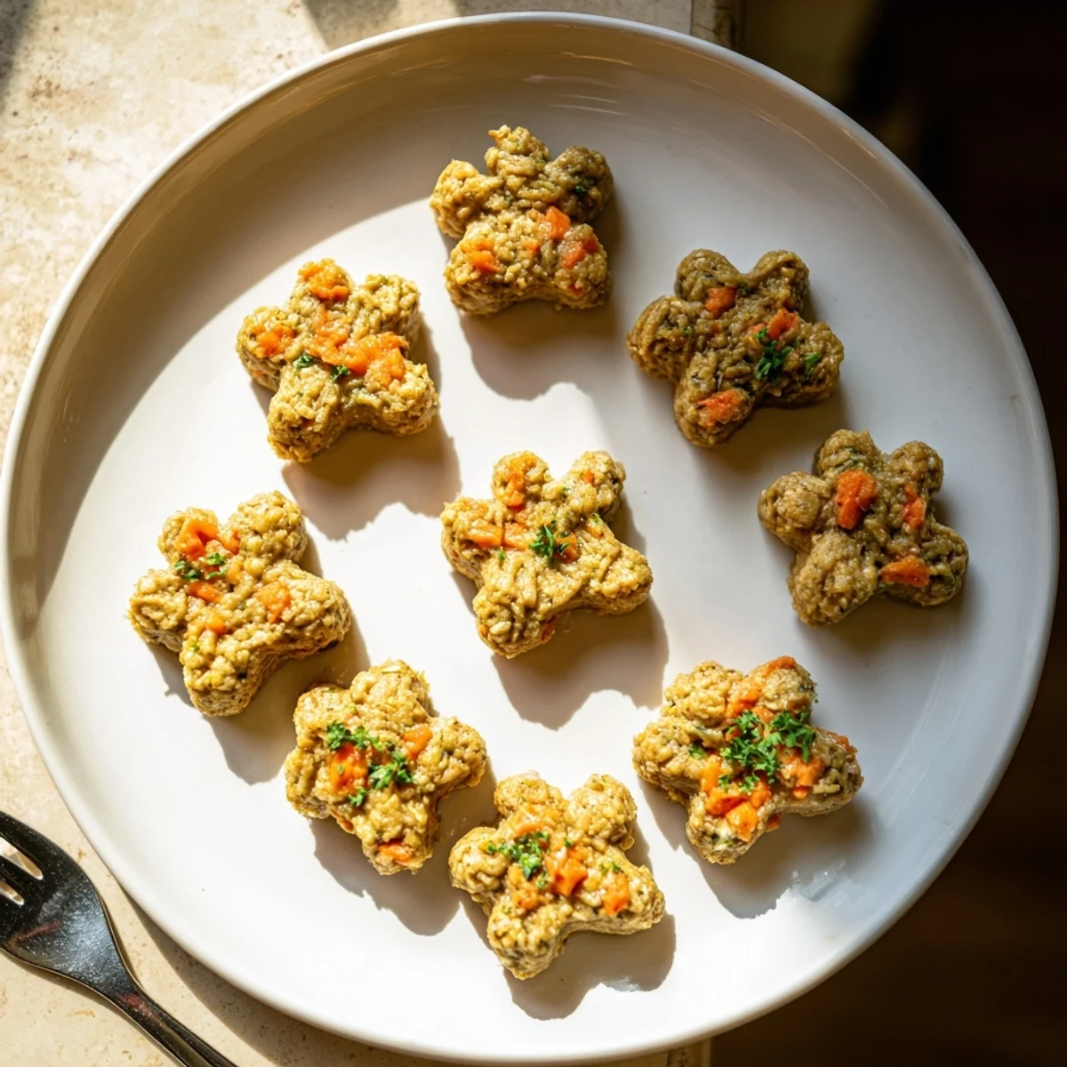 Homemade Friendly Dog Paw Treats, perfectly shaped and arranged on a parchment-lined baking sheet, waiting for pups.