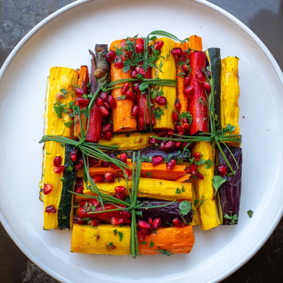 Tender, roasted Christmas Present Veggie Crates, garnished with fresh chives, are a visually stunning holiday side dish.