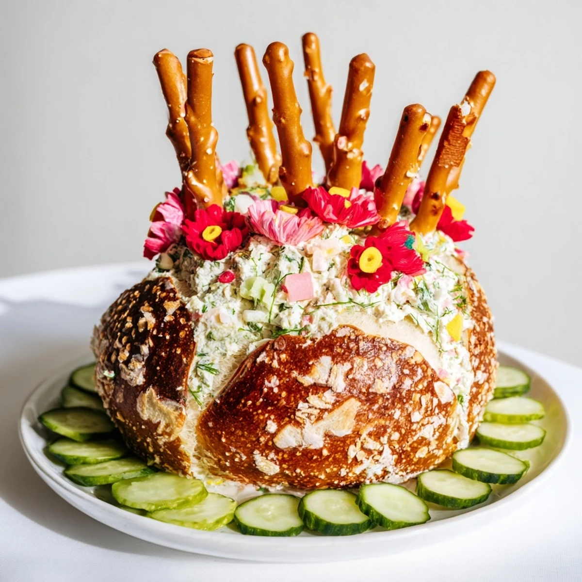 A visually stunning photo of The Desert Cactus Bloom features vibrant fruit leather flowers and a bread base.