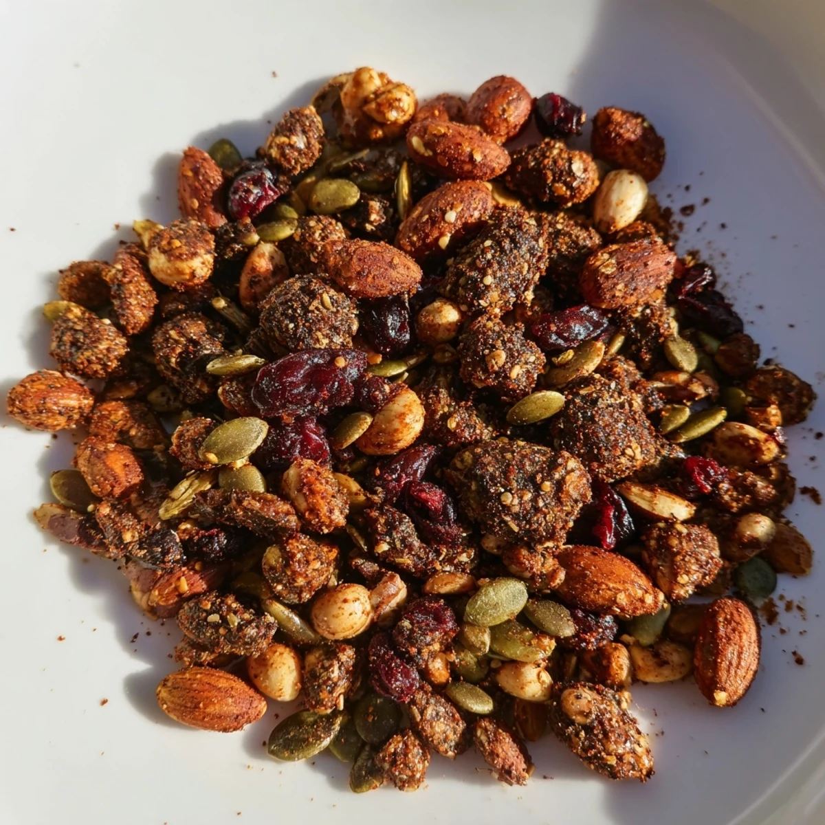 Golden, roasted acorn and oak snack mix, perfectly spiced with smoky paprika, ready to enjoy.