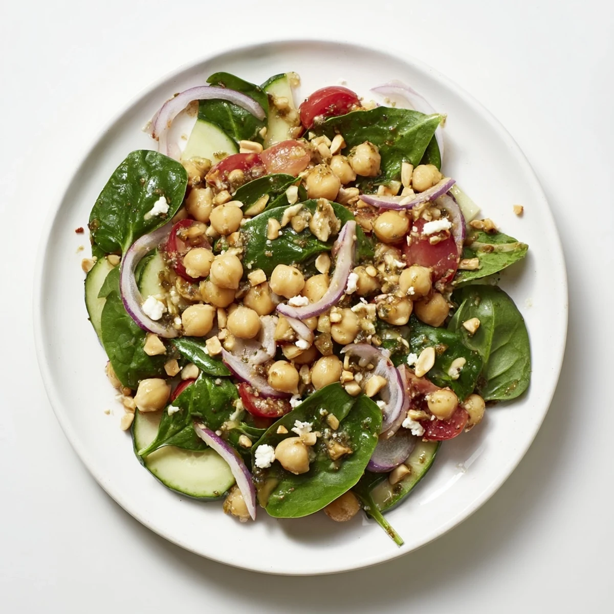 Pesto Chickpea Spinach Salad