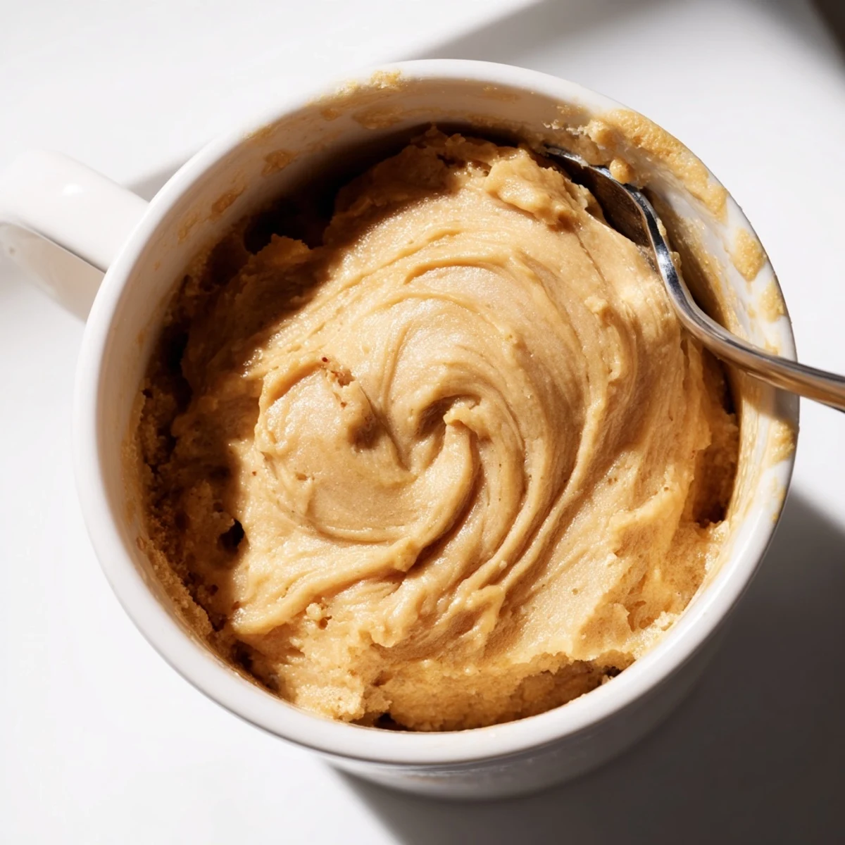 Imagine a warm, fluffy 2-Minute Peanut Butter Mug Cake, ready to enjoy straight from the mug.