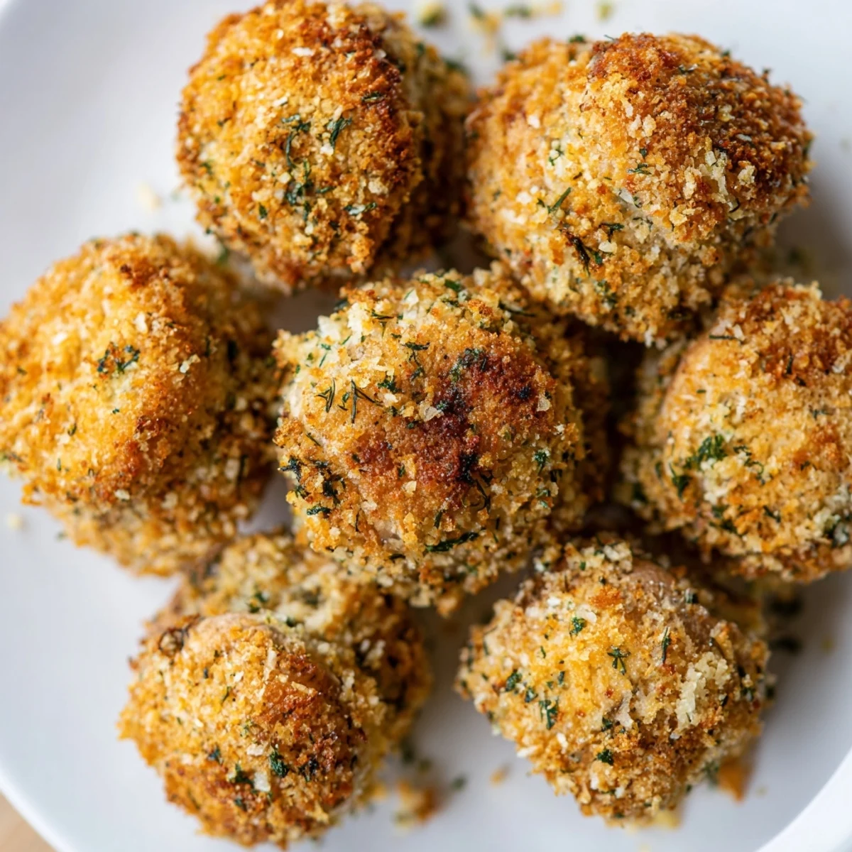 Golden, crispy Ranch-Seasoned Crispy Mushrooms, perfect oven-baked snack bites, ready to enjoy!