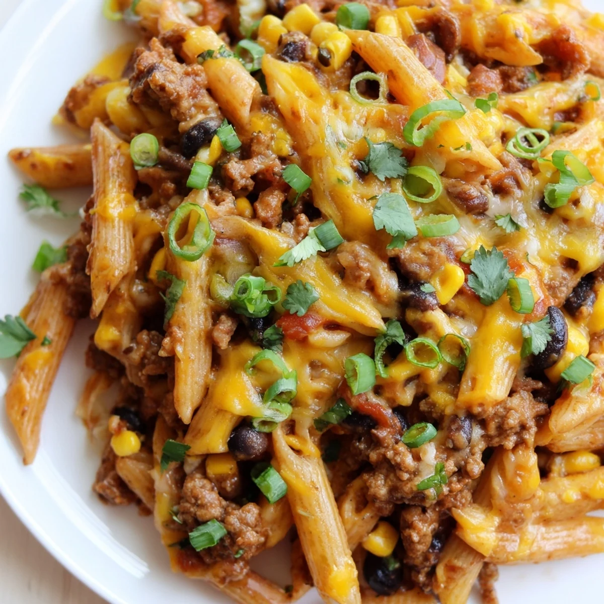 Steaming bowl of delicious Cheesy Taco Pasta, filled with melted cheese and savory beef.