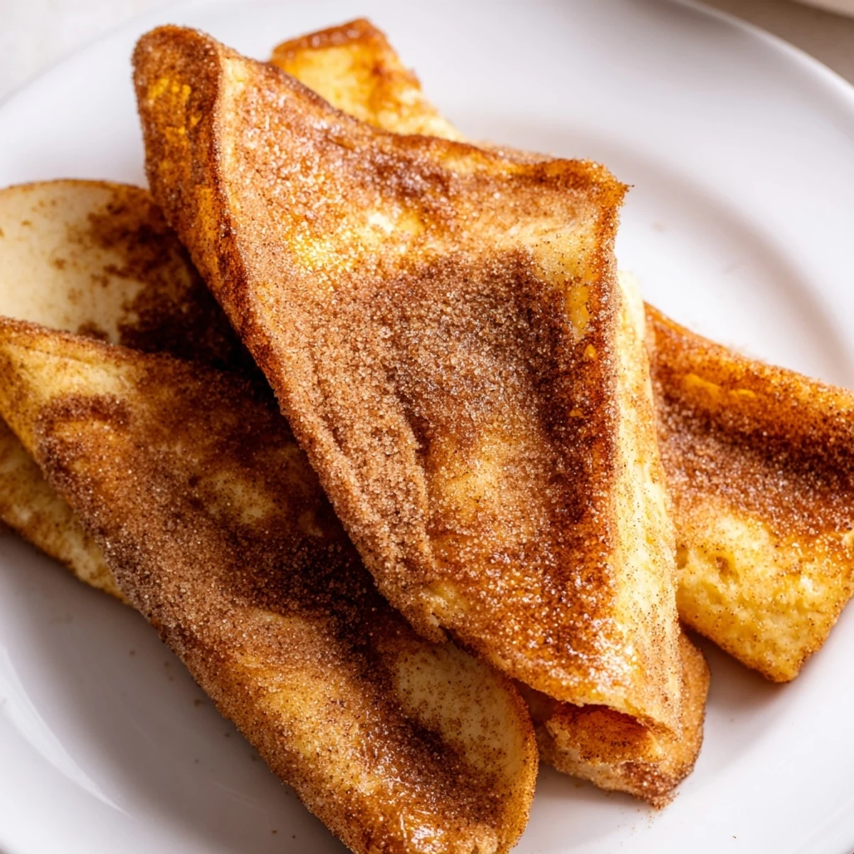 Air-fried Cinnamon Sugar Tortilla Chips, golden brown and perfectly crisp, ready for dipping.
