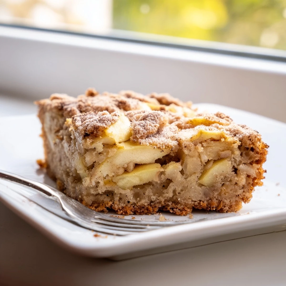 A warm Baked Apple Cake with tender, spiced apples baked into a soft golden cake, served as a comforting breakfast or brunch slice.