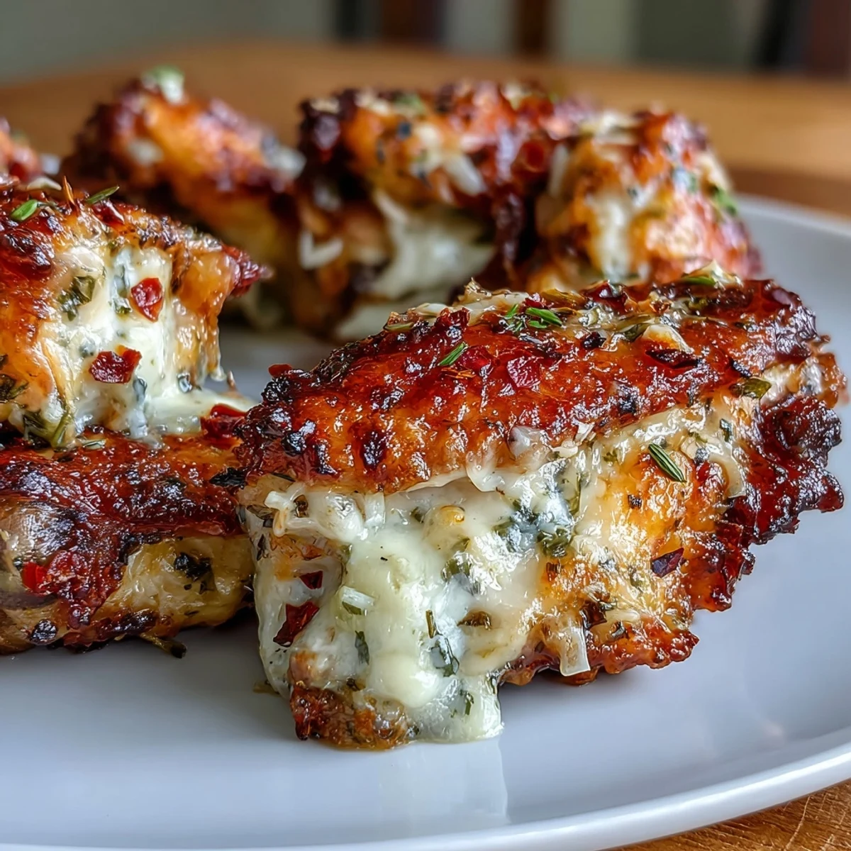 Golden, crispy baked chicken wings tossed in rich garlic Parmesan butter, perfect for a keto-friendly appetizer.  