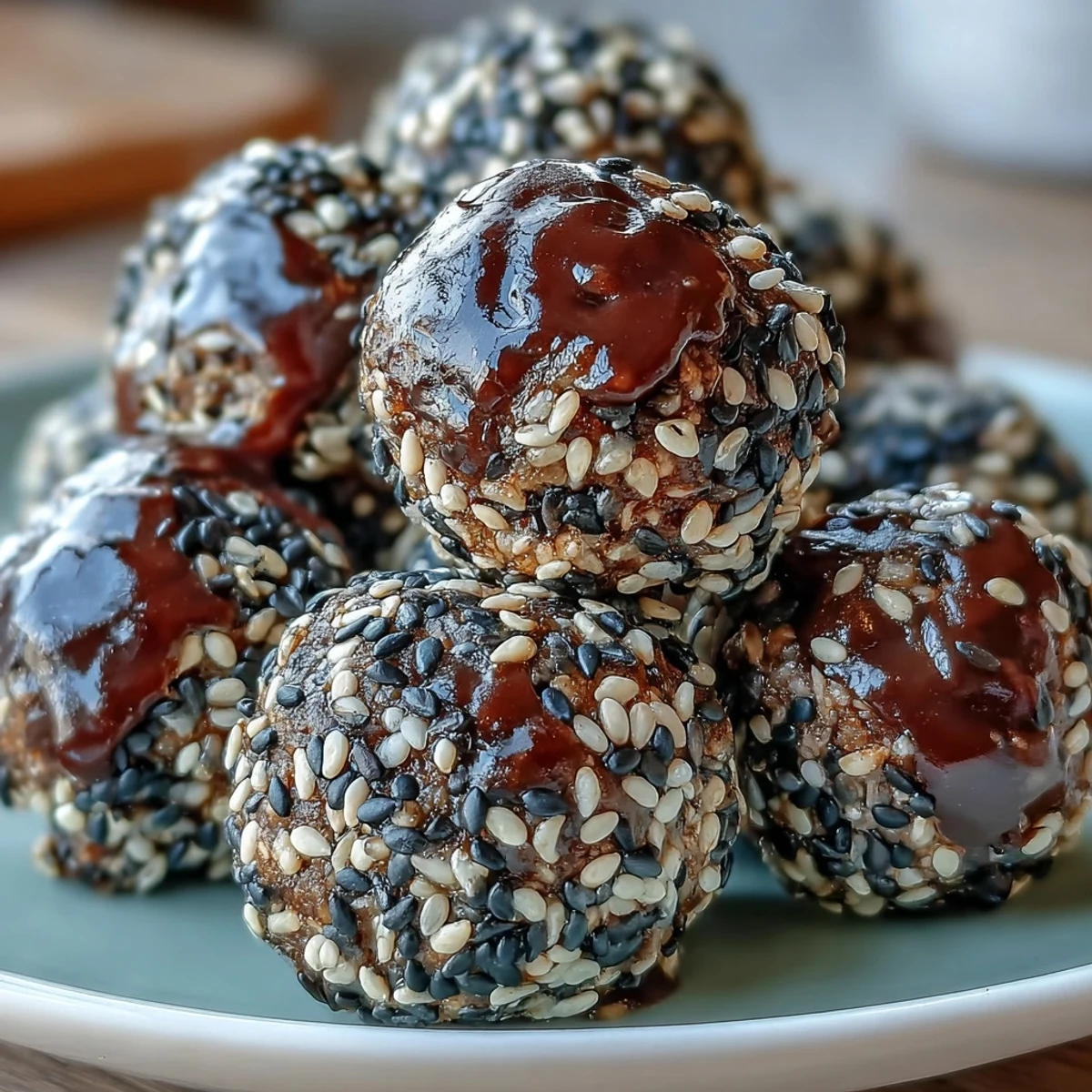 Nutritious black sesame energy balls with rolled oats, perfect for a healthy, vegan snack on the go.  