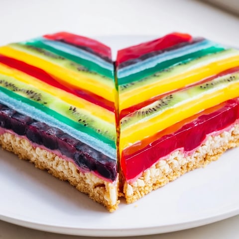 Vibrant slices of The Kaleidoscope dessert showcasing layers of colorful fruit purees, a stunning sweet treat.