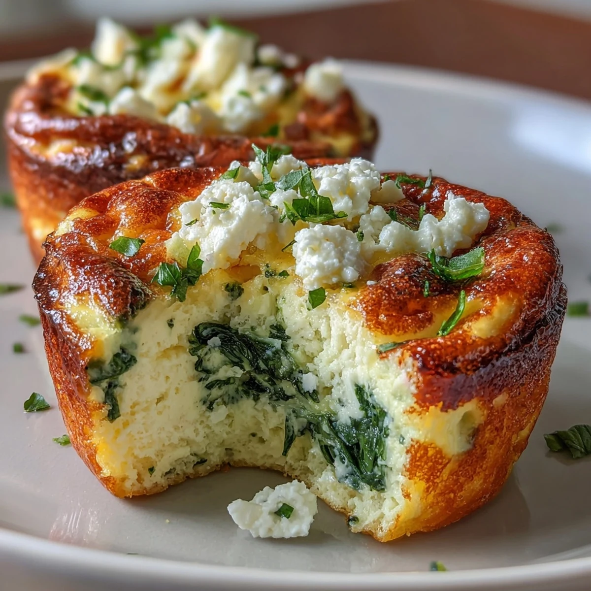 Keto spinach and feta egg muffins with fluffy eggs, fresh spinach, and creamy feta cheese baked to golden perfection.  