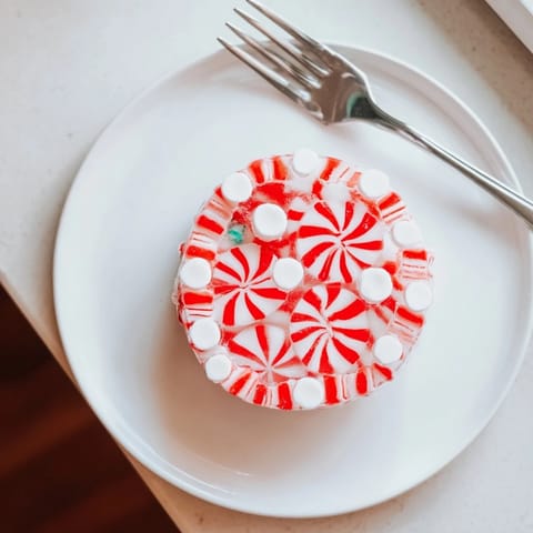Glossy, edible no-bake peppermint candy bowl, perfect for the holidays; Imagine a sweet, minty scent.