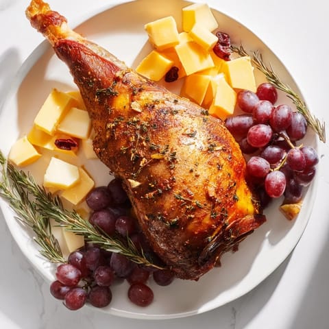 A bountiful Thanksgiving Turkey Legs Charcuterie board, with juicy, roasted turkey legs surrounded by various tasty treats.