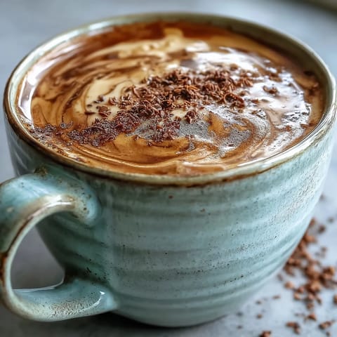 Creamy hot hojicha latte in a white mug with steam rising, topped with froth and a light dusting of roasted tea powder.