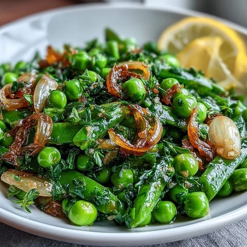 Bright Lemon Vinaigrette Spring Salad with Radishes and Peas, a colorful mix of crisp greens, snap peas, and radishes in a tangy citrus dressing.