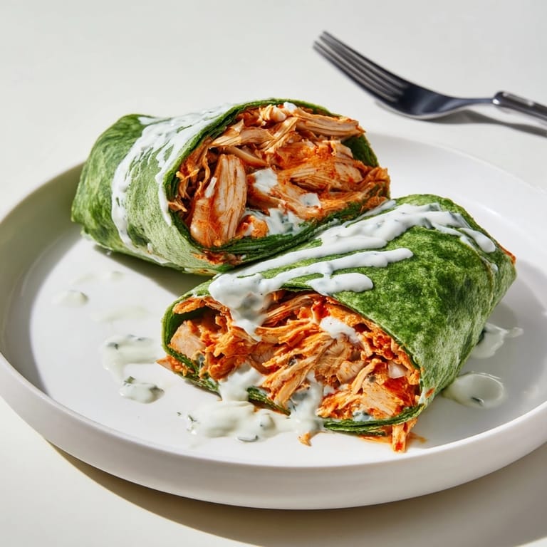 Homemade Buffalo Chicken Wraps showing chicken and zesty flavor—perfect weeknight meal.
