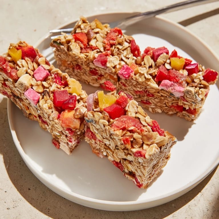 Vibrant freeze-dried candies blend with chewy gummy cubes in these fun snack bars.