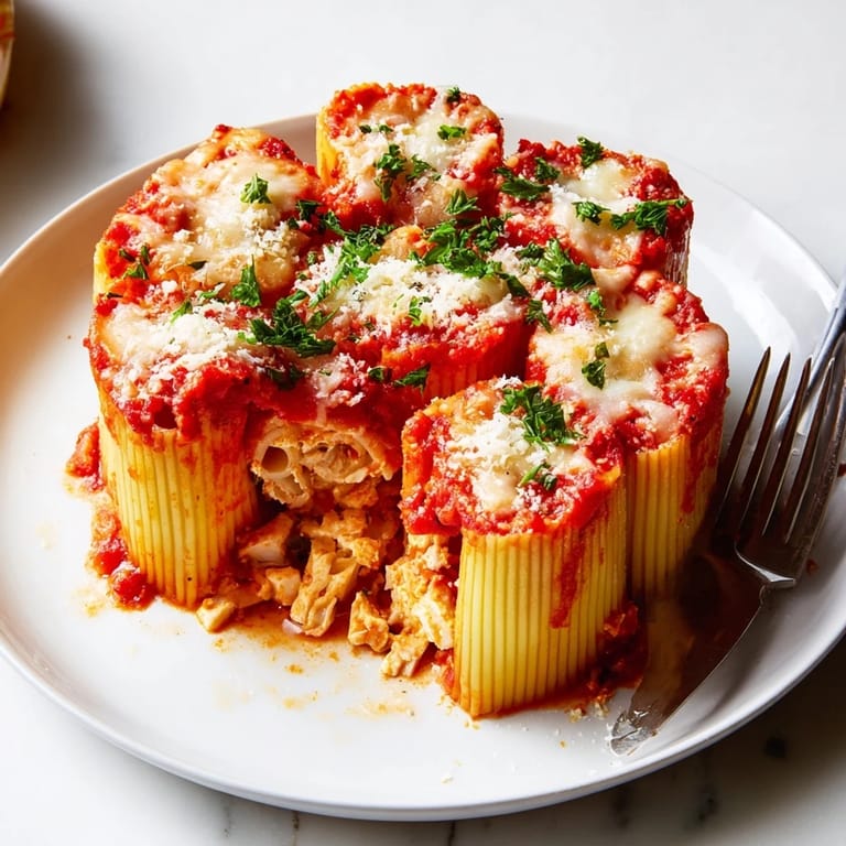 Warm Honeycomb Pasta Cake showcasing upright rigatoni, perfect for sharing at dinner parties.