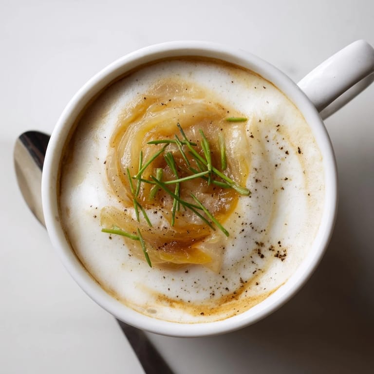 Indulge in this savory Onion Latte, blending espresso and sweet caramelized onions.