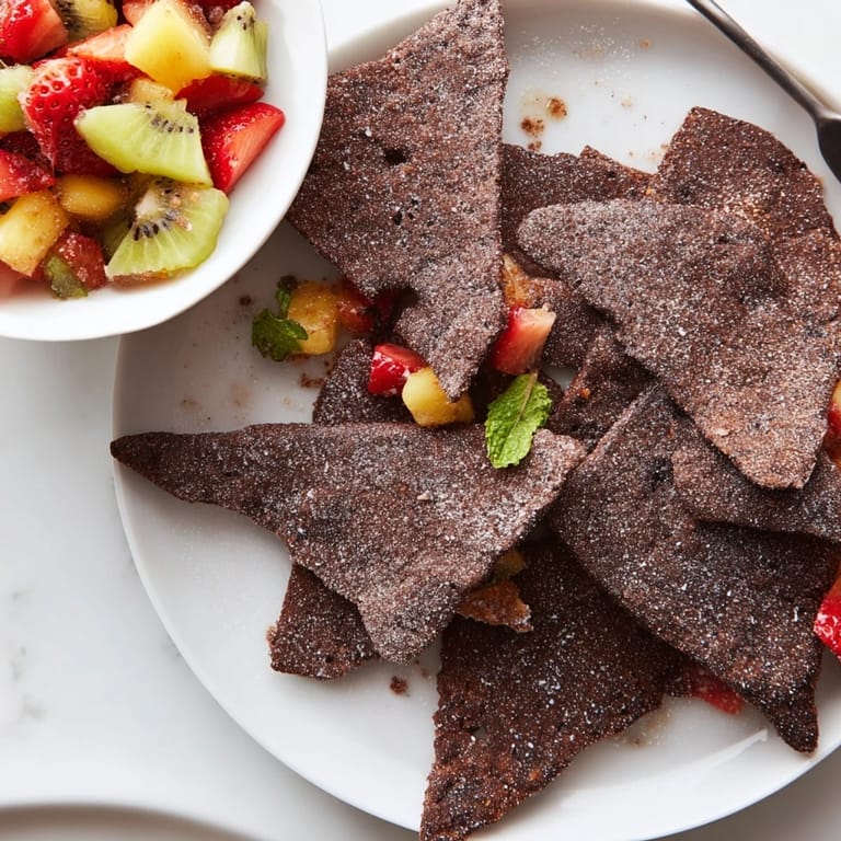 Sweet dessert chips and vibrant fruit salsa make a fun party treat.  