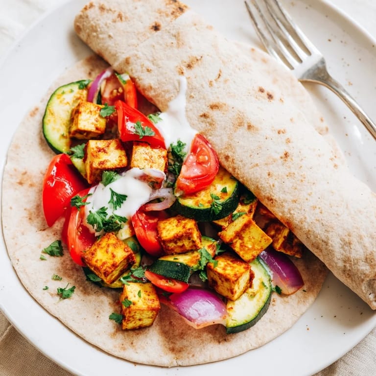 Delicious Vegan Viral Recipe re-make, showcasing colorful roasted vegetables in wraps.