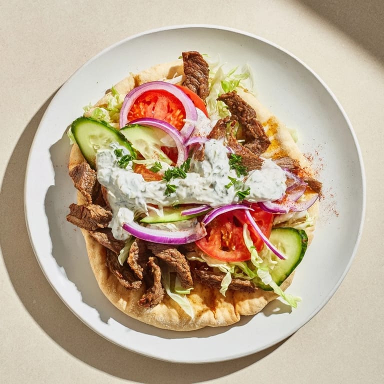 A close-up of delicious beef shawarma wraps with fresh vegetables, ready to eat now.