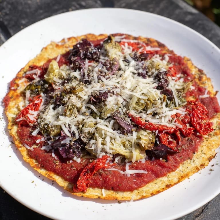 Crispy tortilla pizza boasting a vibrant assortment of pantry toppings, a quick and satisfying dinner option.